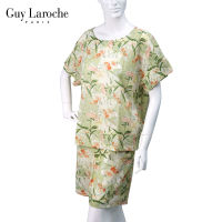 ชุดนอน EXTRA SIZE  แบรนด์ GUY LAROCHE เสื้อ+กางเกงขาสั้น ผ้าคอตตอน พิมพ์ลายดอกไม้ GN1W24 รอบอก 42 สะโพก 45 ใส่นอน ใส่อยู่บ้าน ไปจ่ายตลาดได้สบาย