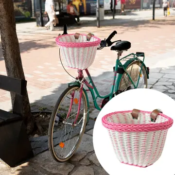 pink wicker bike basket