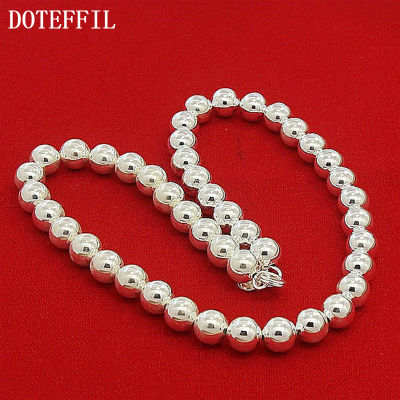 DOTEFFIL 925 Sterling Silver 10mm Hollow smooth bead ball beaded Necklace For Women Men Engagement Wedding Fashion Charm Jewelry