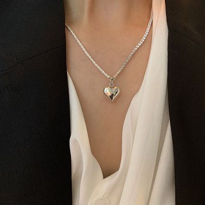 [COD] Korean silver zircon splicing asymmetrical love necklace womens light luxury niche temperament shiny clavicle chain