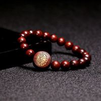 6MM/8MM natural sandalwood bracelet, retro mens and womens jewelry, lotus inlaid with Buddhist National Style Bracelet