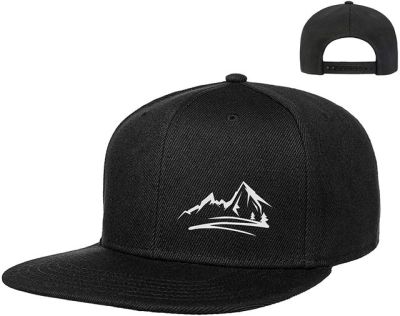 หมวกแก็ปปีกแบนสำหรับผู้ชายปรับได้,หมวก Bill ภูเขาสีดำหมวกแก๊ปเบสบอลหมวกตั้งคุณพ่อ