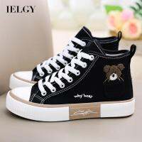 IELGY  Bear Print High-Top Canvas Shoes All-Match Cute Niche