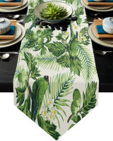 2021Green Parrot Tropical Plant Flower Table Runner Wedding Dinning Table Decoration Farmhouse Decor Kitchen Table Runner Tablecloth