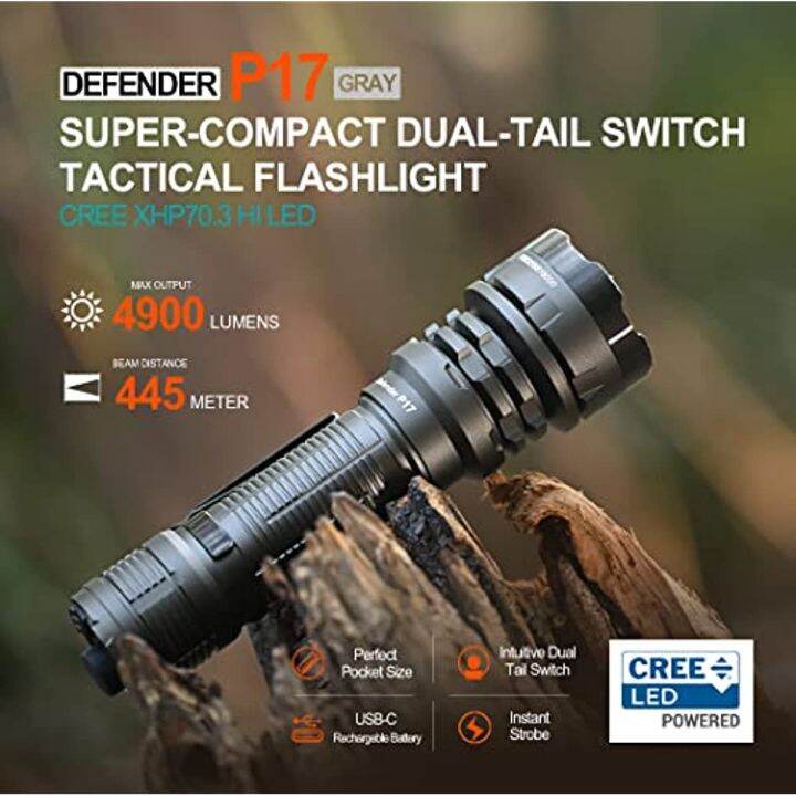 ACEBEAM P17 Tactical Flashlight Dual Tail Switch 4900lm 445m Long Range