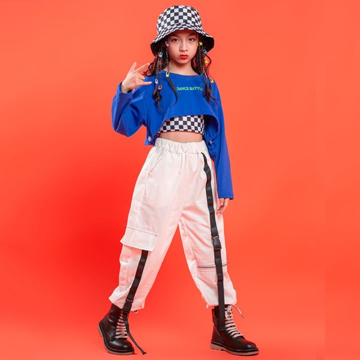 kid-hip-hop-clothing-blue-crop-top-long-sleeve-t-shirt-white-streetwear-strap-cargo-jogger-pants-for-girls-dance-costume-clothes