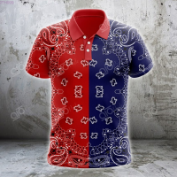 2023 New red wall BLUE BANDANA Paisley 3D tshield Polo fashion New polo shirt