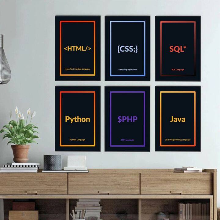 โปสเตอร์ผ้าใบภาษาการเขียนโปรแกรมนีออนคุณภาพสูง-c-java-ql-php-html-python-abstract-wall-art-สำหรับตกแต่งบ้าน