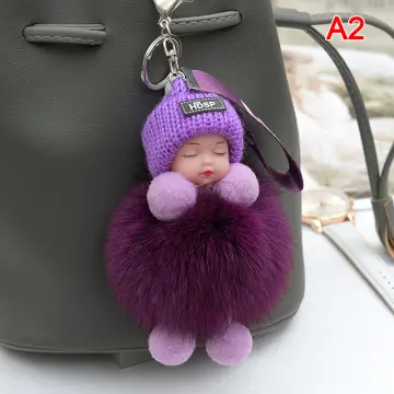 Adorable Sleeping Doll Fluffy Pom Pom Keychain Fur Ball Charm