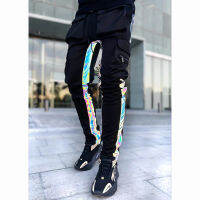 （Ready Stock）? New Night Running Reflective Stripe Mens Casual Pants Menswear Fashion Brand Hip Hop Reflective Skinny Mens Pants YY