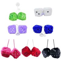 Fuzzy Plush for Car Rearview Mirror Square Pendant with Dot Car Interior Hanging- Ornament Decoration 1 Pair