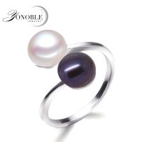 Black Pearl Rings For Women,Wedding Natural Double Pearl 925 Silver Womens Rings With Pearl Engagement Girl Birthday Gifts