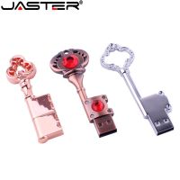 JASTER Fashion metal diamond heart shape key usb flash drive pendrive 4GB 8GB 16gb 32GB 64GB steel Memory stick Gifts