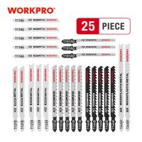 HOTZ WORKPRO 25PC Saw Blades T Shank Jigsaw Blades Assorted Blades for Wood Plastic Metal Cutting Saw Blades Made with HCS/HSS/BIM