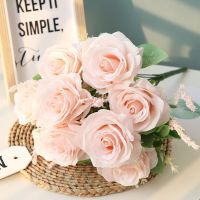 【DT】 hot  Silk Fake Flower Artificial Rose Bouquet Bridal Floral Hotel Restaurant Decoration Simulation Flowers Dutch White Roses Plants