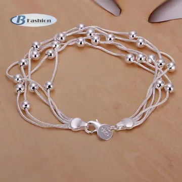 Dww-5pcs Silver Bracelets With Beads And Chains For Women Beaded Bohemian  Circle And Tree Of Life Silver Chain Bracelets For Women Girls