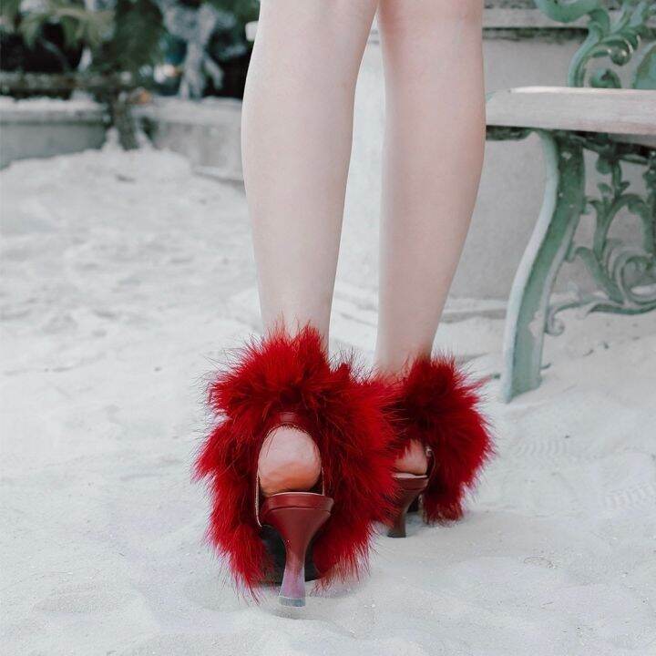 hello-fluffy-shoe-รองเท้าส้นสูงขนาด-3-นิ้วแต่งโบว์ขนกระต่ายสุดน่ารัก-ทรงสวย-ขาเรียว-ใส่ง่ายไม่สูงเกินไป-ไม่กัดไม่สบาย