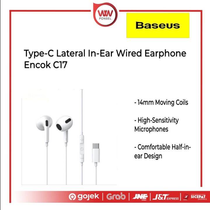 Baseus Headset Handsfree Encok Type-C Wired Earphone C17 Mic - Putih