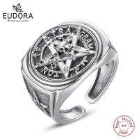 Eudora 925 Sterling Silver Pentagram แหวนสำหรับผู้ชายผู้หญิง Amulet Guardian Star เททรากรัมมาทอนแหวน Hip Hop เครื่องประดับของขวัญ