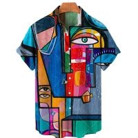 【cw】 Men 39;s 3d Graffiti Oil Painting Printed Shirt Fashion Street Clothes Hawaiian Men 39;s Shirt Casual Beach Lapel Large 2022 !