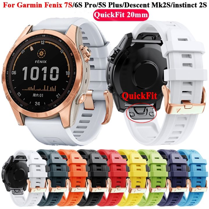20mm Rose Gold Buckle Silicone Strap For Garmin Fenix 7S/6S Pro/5S