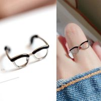 Cute Small Glasses Rings Cute Eyeglasses Open Ring for Women Men Girls Funny Adjustable Mini Eyewear Finger Buckle Jewelry