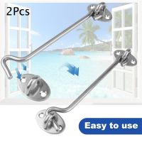 ☋◕ 2 Set Stainless Steel Window Lock With Safety Switch Cabin Window Hook Door Eye Latch Silent Catch Holder with Screws 200mm