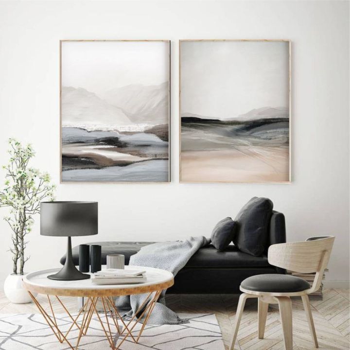 ภูมิทัศน์โปสเตอร์-beige-และสีเทาภาพวาดตกแต่งบทคัดย่อ-wall-art-สีน้ำผ้าใบจิตรกรรม-neutral-home-decor-งานศิลปะ
