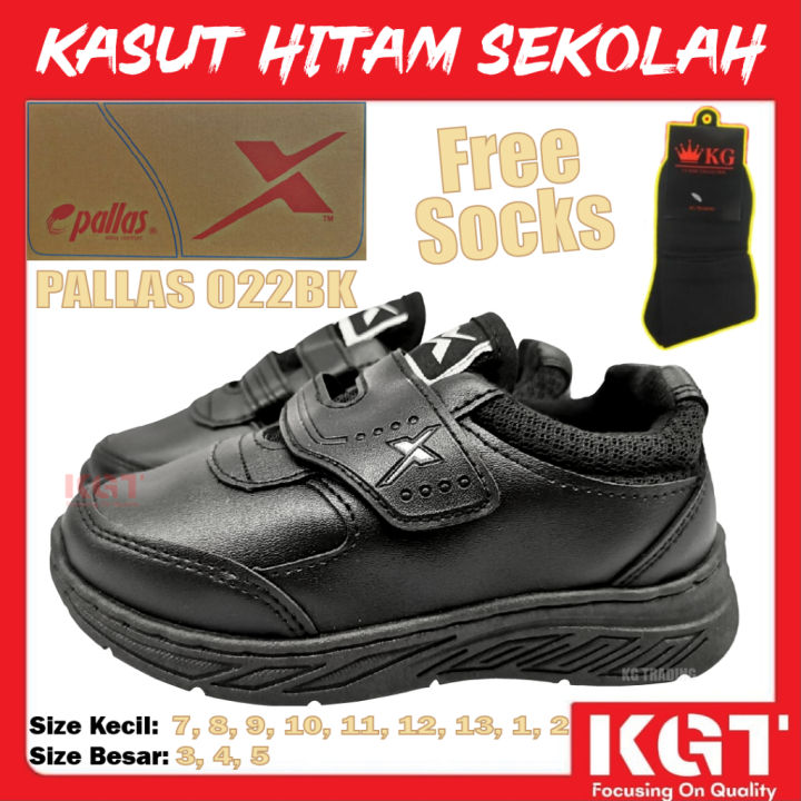 Free Socks Pallas Black School Shoes 022 Bk Kasut Hitam Satu Lekat