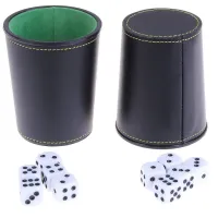 【LZ】 Copo dos dados da flanela do couro do falso com 5 acessórios do jogo dos dados do entretenimento da barra de dados ktv