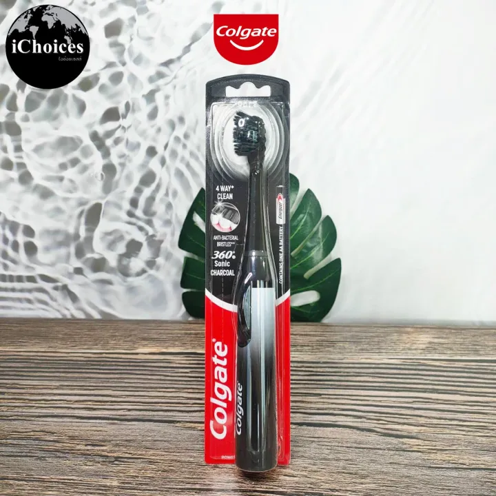 [Colgate] 360 Charcoal Sonic Powered Battery Toothbrush SOFT, Black คอล