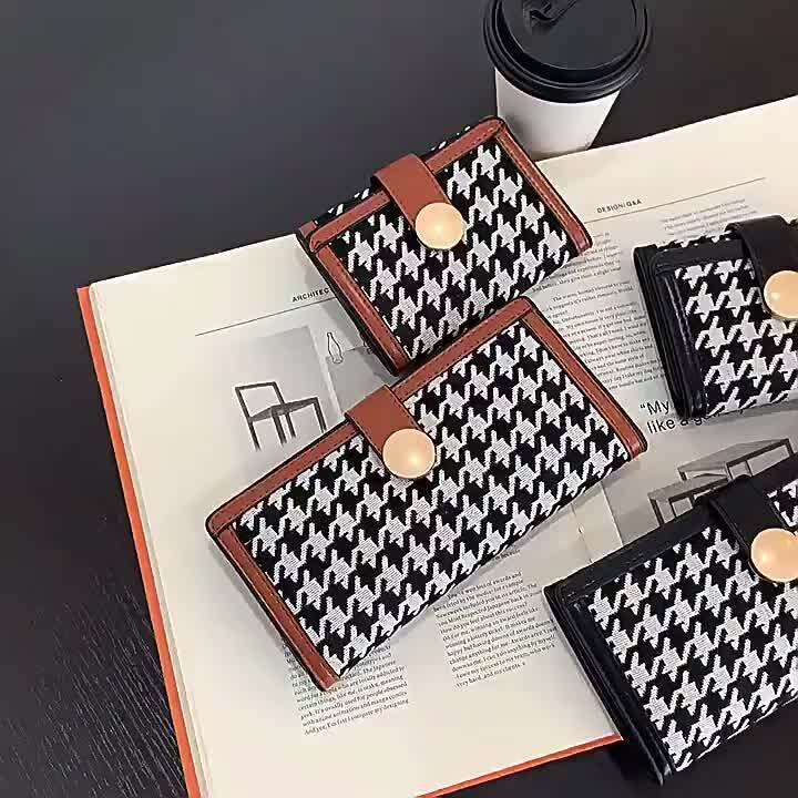 Women Wallet Short Buckle Contrasting Color Folding Houndstooth