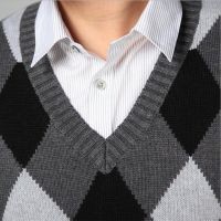 ZZOOI 2020  Fashion Design V Neck Male Waistcoat Knitted Vest Men Sleeveless Sweater Argyle Pattern Pink Purple Grey Navy