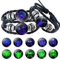 Fashion Constellation for Men Couple Wristband Multi-Layer Woven Rope Glass