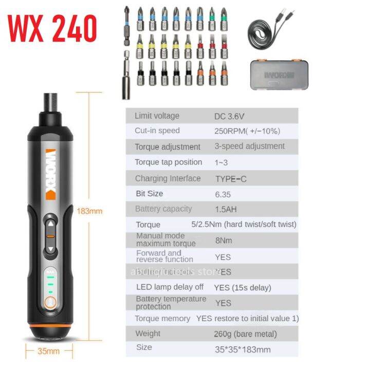 Worx 4V WX242ชุดสกรูไฟฟ้าขนาดเล็ก,ไดร์ฟเวอร์ USB สกรูไฟฟ้าไร้สายสมาร์ท ...