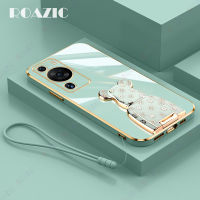 ROAZIC เคสมือจับสำหรับโทรศัพท์มือถือหมีสำหรับ Huawei P60/Huawei โปร P60พร้อมสายคล้องเคสไฟฟ้าซิลิโคนนิ่มกรอบด้านหลังกันกระแทก