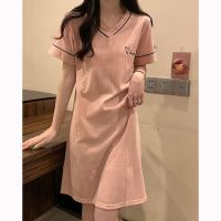 【Ready】? mer ghtgown for women pure short-sed pure and se sweet simple and cute bean one-piece jama dress sprg and summer