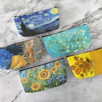 Vintage Oil Painting Canvas Cosmetic Bag Van Gogh Art Sunflower Star Moon Night Makeup Pouch Bag Travel Girl Lipstick Handbag