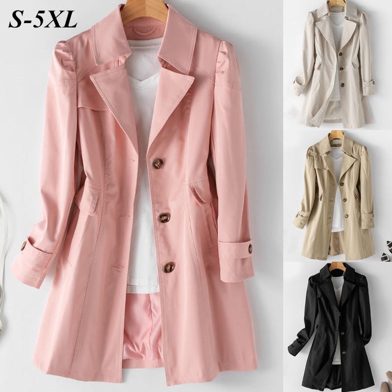 Women's Fashion Windbreaker Double-Breasted Slim Fit Trench Coat Outwear S-4XL L 
