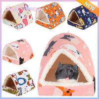 1Pc Pet Hamster Nest Semi-closed Velvet Warm Small Animal Cotton House Cartoon Pattern Guinea Pig Squirrel Cage Sleeping Bed