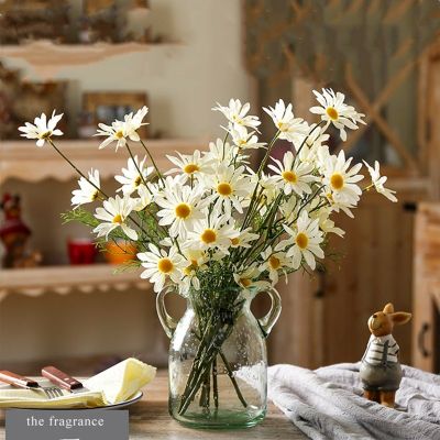 [AYIQ Flower Shop] 5หัว/สาขาประดิษฐ์ Dasiy ดอกไม้ผ้าไหมดอกไม้ปลอมช่อดอกไม้ตกแต่งขนาดเล็ก Daisy สำหรับ Home Room Decoratiuons