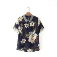 【มีไซส์ใหญ่】Plus Size Womens Thin Turn Down Collar Summer Shirts Short Sleeve Floral Printed Officewear Tops Vintage Fashion Top