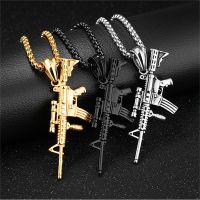 HipHop Titanium Steel Alloy Refined Stylish Iced Out Gold Silver Color Alloy M4 Gun Pendants Necklace For Men Rapper Jewelry Fashion Chain Necklaces