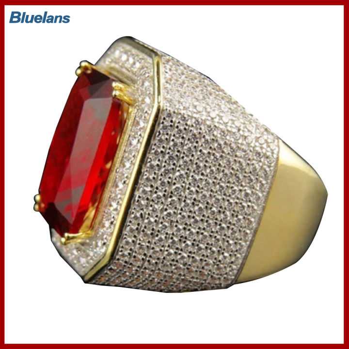 Bluelans®เครื่องประดับเพชรสังเคราะห์ชุบแหวนใส่นิ้วทรงสี่เหลี่ยมขนาดใหญ่สำหรับผู้หญิงผู้ชายแฟชั่น