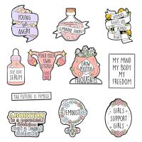 【CW】 Feminist Enamel Pins Custom Mind Uterus Brooches Cartoon Collar Badge Jewelry