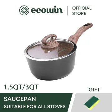 Ecowin 3 Quart Saucepan with Lid, Non Stick Small 3 Quart, Black