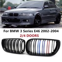 1 Pair Front Grilles For BMW 3 Series E46 2002-2004 2/4 Doors Gloss Black Kidney Grill Replacement Racing Front Bumper Grilles