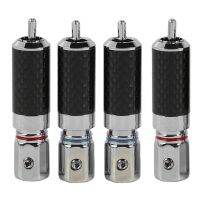 4 Pieces Of Rhodium Plated Carbon Fiber Lotus Signal Connector Plated RCA Plug Coaxial Lotus Terminal