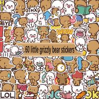 60pcs Little Grizzly Bear Sticker Children Cartoon Cute Graffiti DIY Hand Account Phone Laptop Guitar Waterproof Stickers Decal