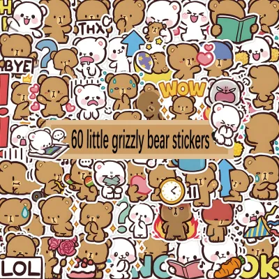 60pcs Little Grizzly Bear Sticker Children Cartoon Cute Graffiti DIY Hand Account Phone Laptop Guitar Waterproof Stickers Decal